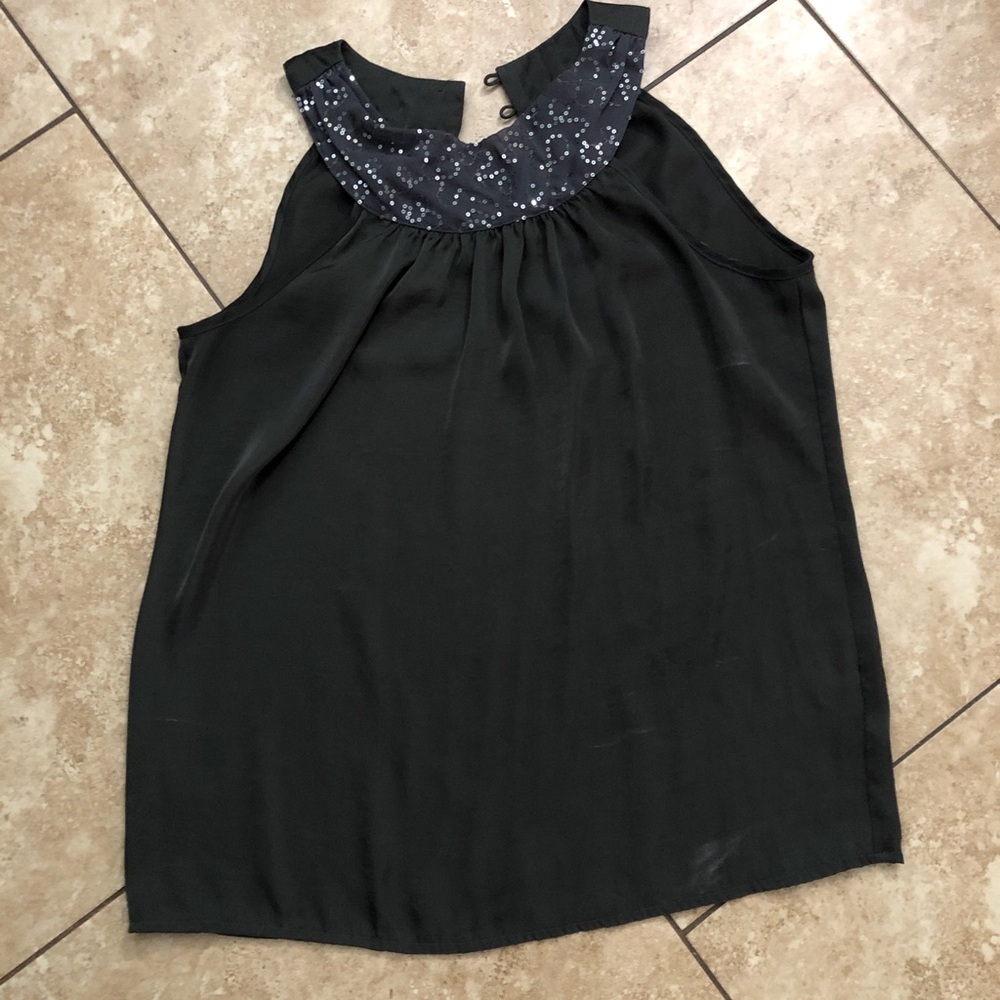 Adiva Black Sleeveless Blouse with Sequin Detail